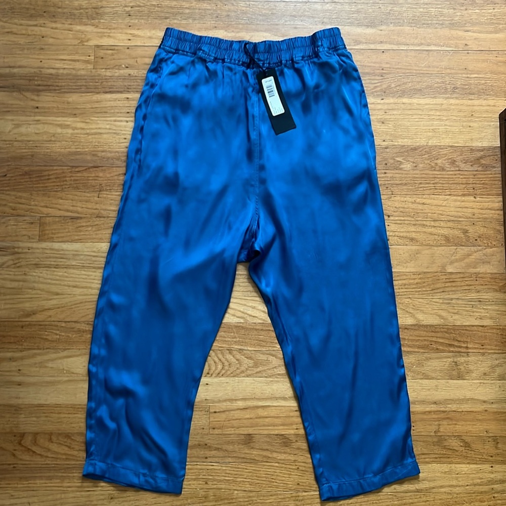 Nili Lotan Blue Satin Track Pants